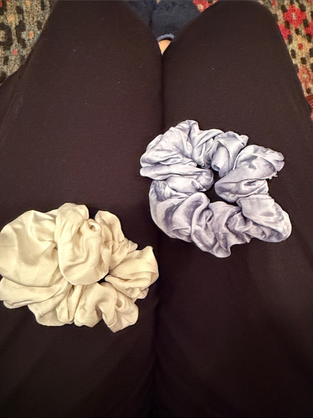 Emi Jay Silk-Look Scrunchie Set in Light Blue & Cream